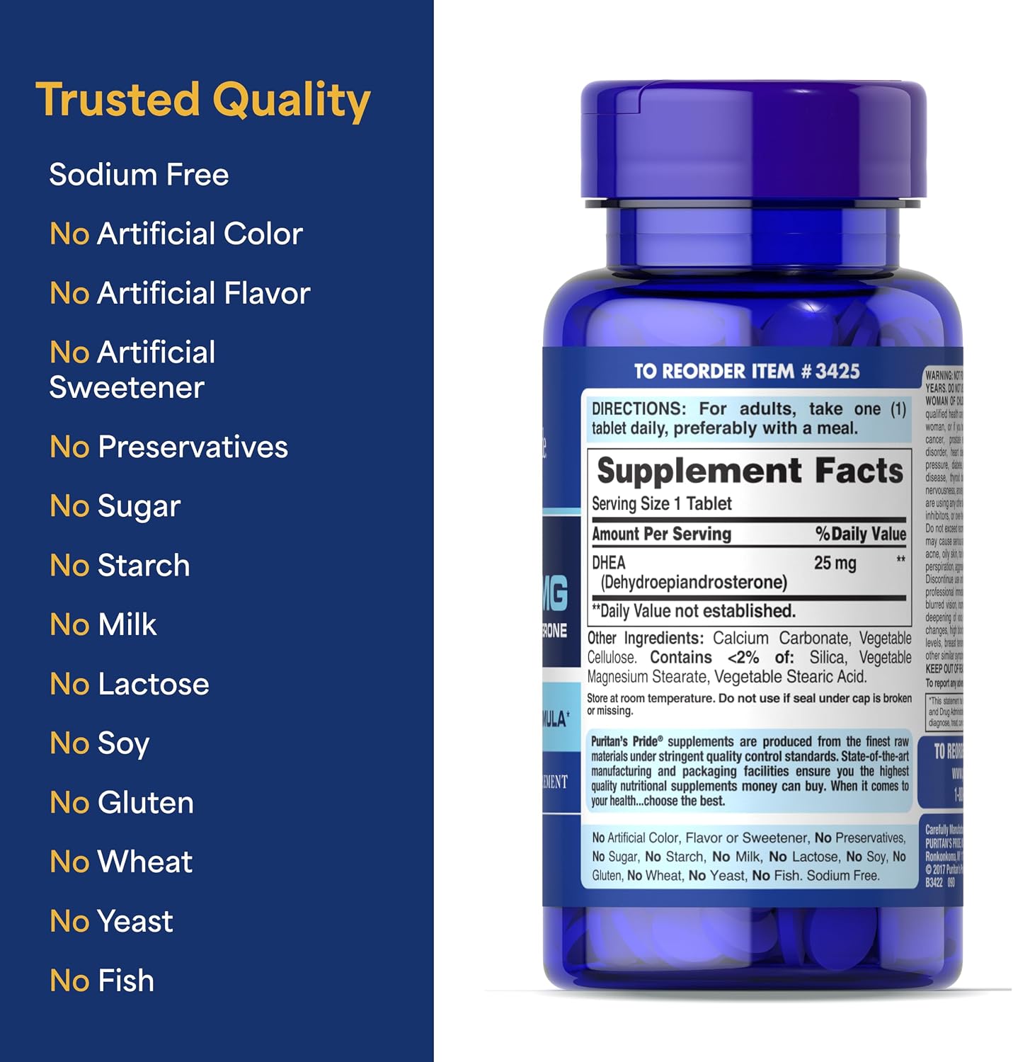 Puritan's Pride Youth Guard™ DHEA for Women and Men 25mg, Food Supplement, 250 Tablets - görsel 6