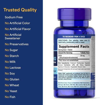 Puritan's Pride Youth Guard™ DHEA for Women and Men 25mg, Food Supplement, 250 Tablets