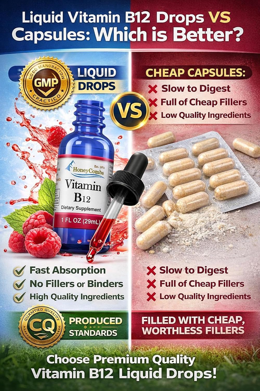 HoneyCombs Liquid Vitamin B12 Drops - Sublingual Cyanocobalamin Supplement - görsel 5