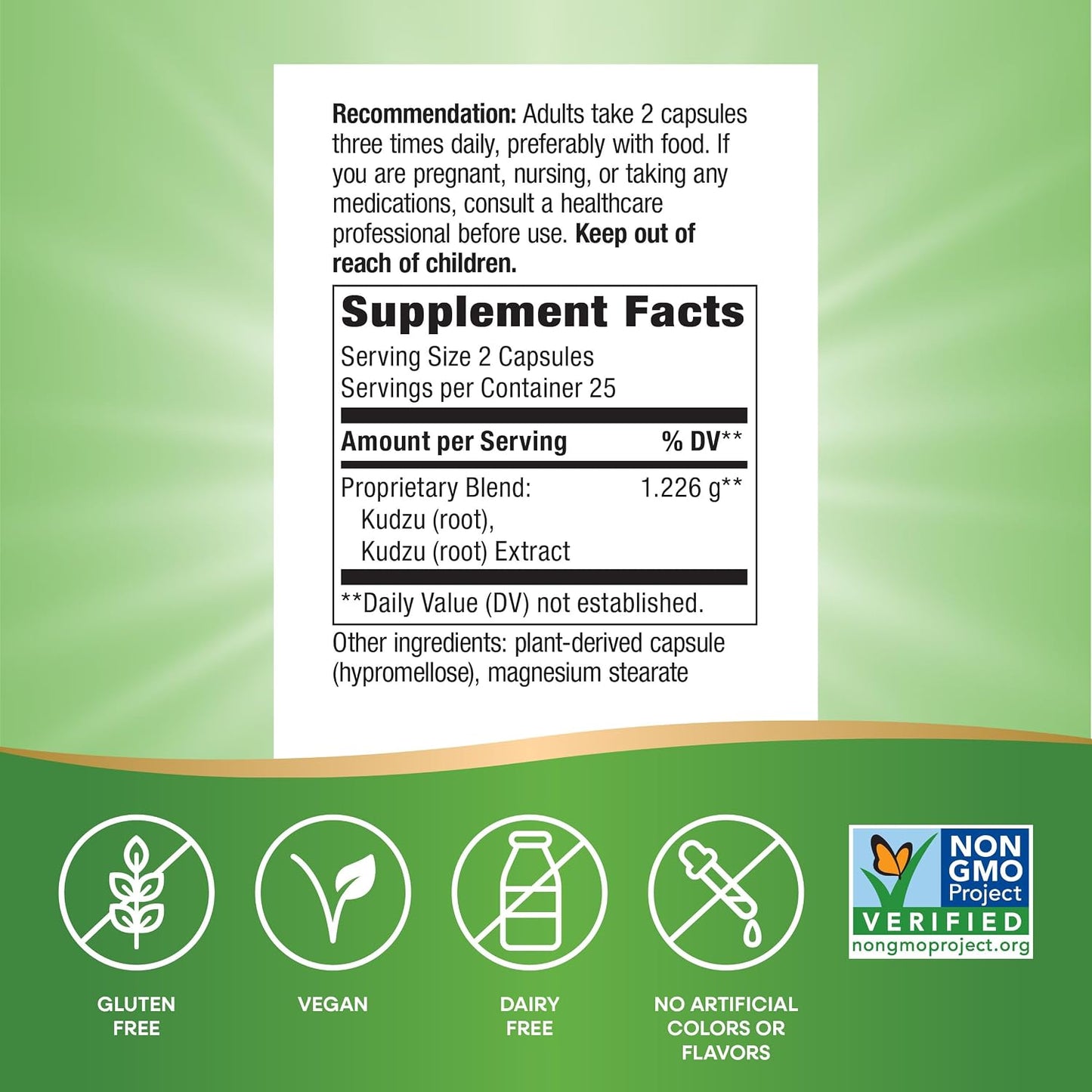 Nature's Way Kudzu Root, 1,226 mg per 2-Capsule Serving, Non-GMO Project Verified, 50 Vegan Capsules - görsel 5