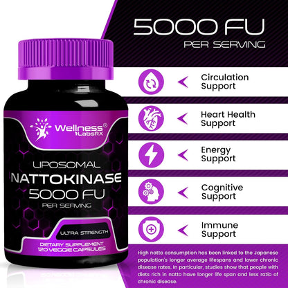 Nattokinase Supplement Capsules 5000 FU, Third-Party Tested Nattokinase – Enzymes from Japanese Natto – Daily Wellness Support – 120 Count (Pack of 2)