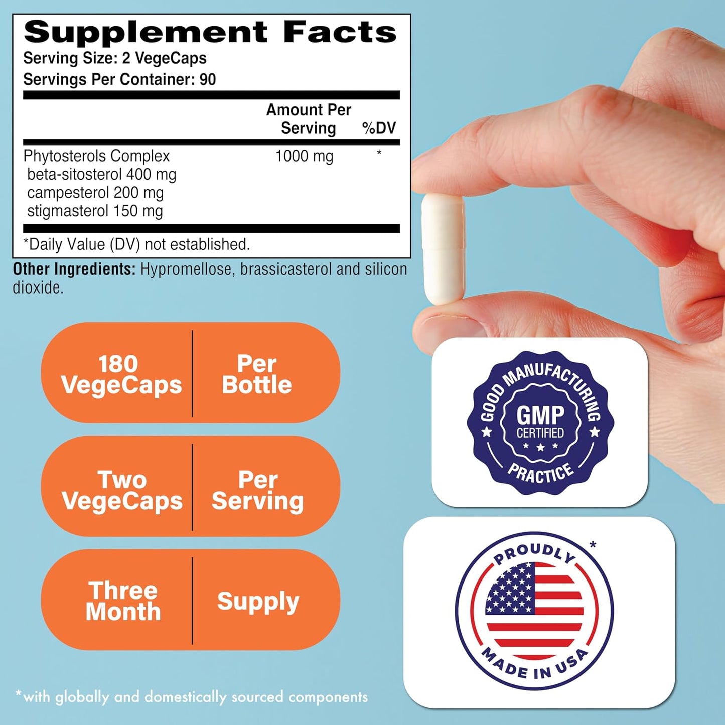 Health Thru Nutrition Ultra Strength Beta Sitosterol | 1,000mg Phytosterols Complex 400mg Beta | Non-GM Vegan (180 Capsules) - görsel 2