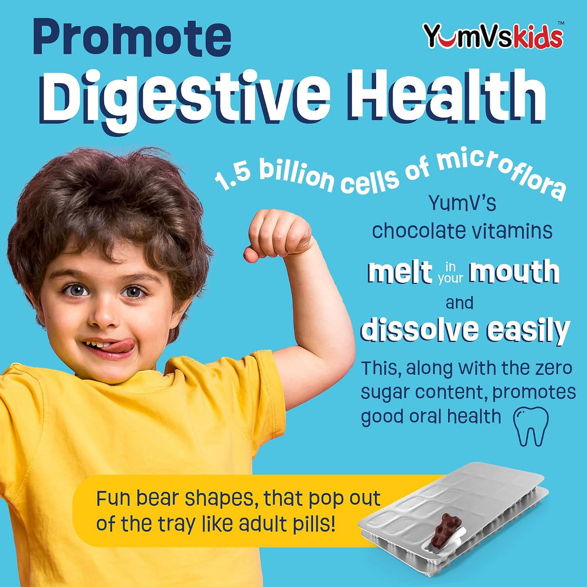 YumVs Probiotics for Kids with Prebiotic Fibre – Sugar Free Chocolate Chewable – 60 Chewable Tablets - görsel 4