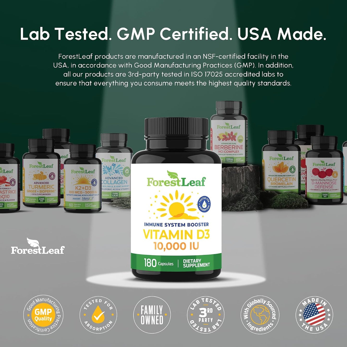 ForestLeaf Vitamin D3 10,000 IU – High Potency Vitamin D Supplement for Immune, Bone, and Teeth Health, 180 Capsules (6-Month Supply) - görsel 7