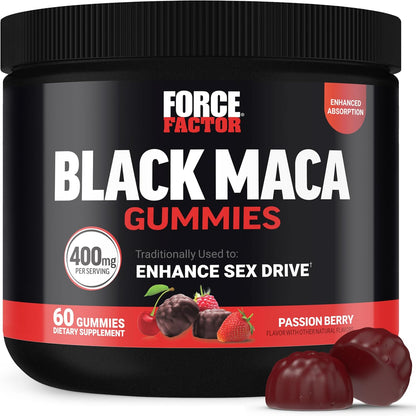 Force Factor Black Maca Gummies – Energy and Vitality Food Supplement with BioPerine and Selenium, 60 Gummies