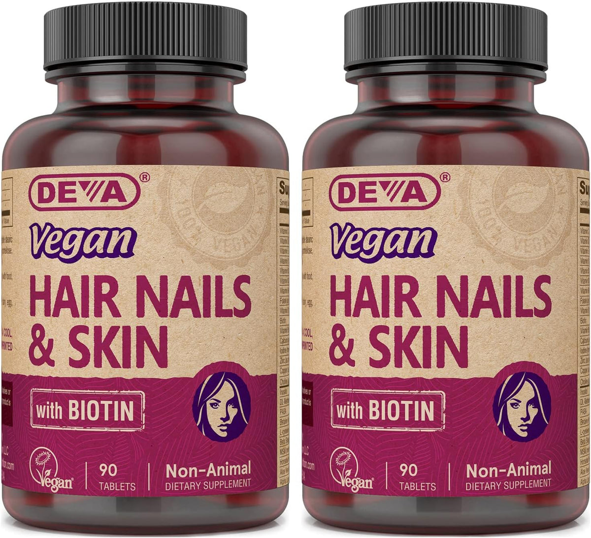 DEVA Vegan Vitamins Hair, Nails & Skin Supplement with 500 mcg Biotin, 90 Tablets (Pack of 2) - görsel 1