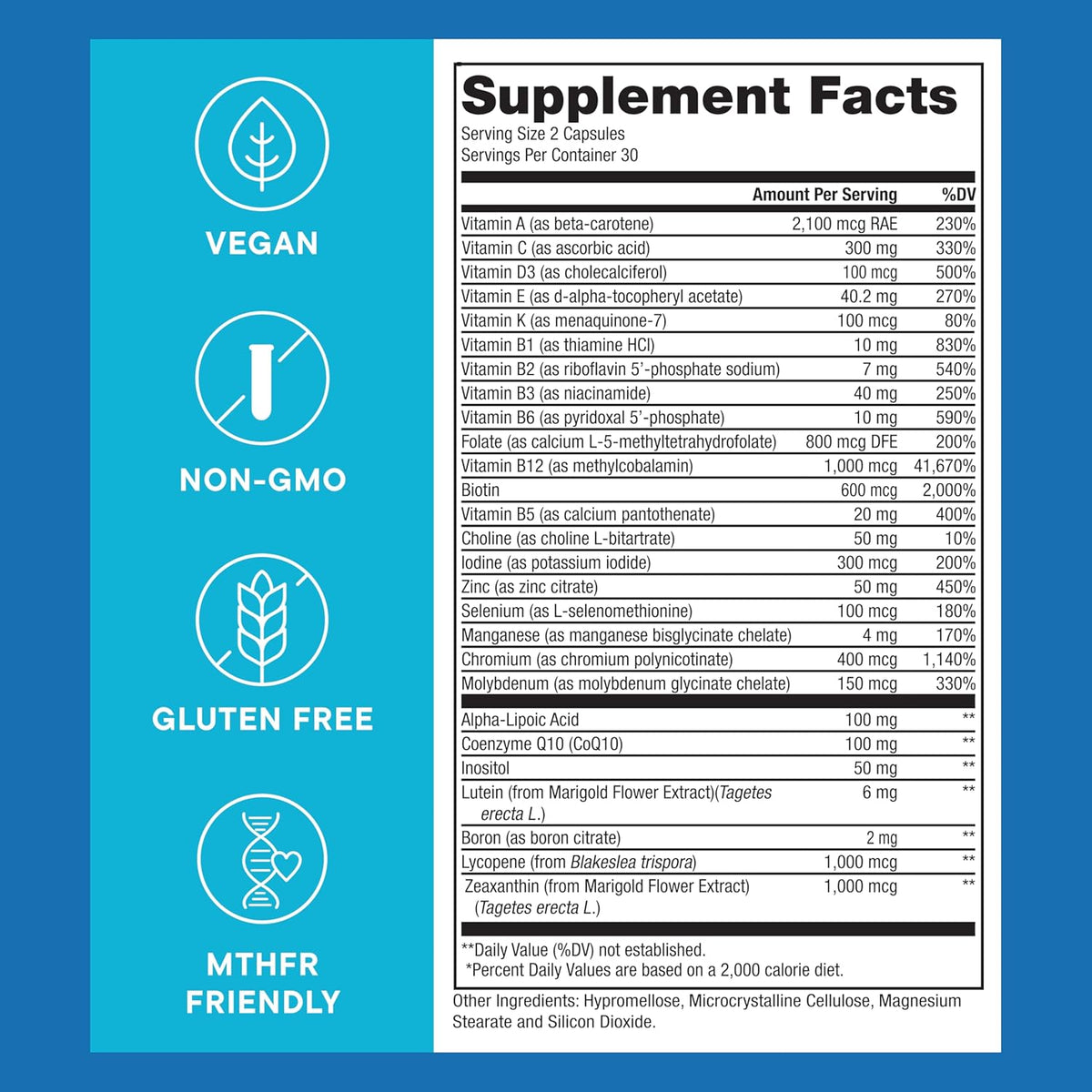 Purest Methylated Multivitamin for Men and Women | Methylated B12 1000mcg, Methylfolate, B Complex, Vitamins D, C, E, A, Biotin | Daily Methylate Multivitamin for Energy & Wellness - görsel 2