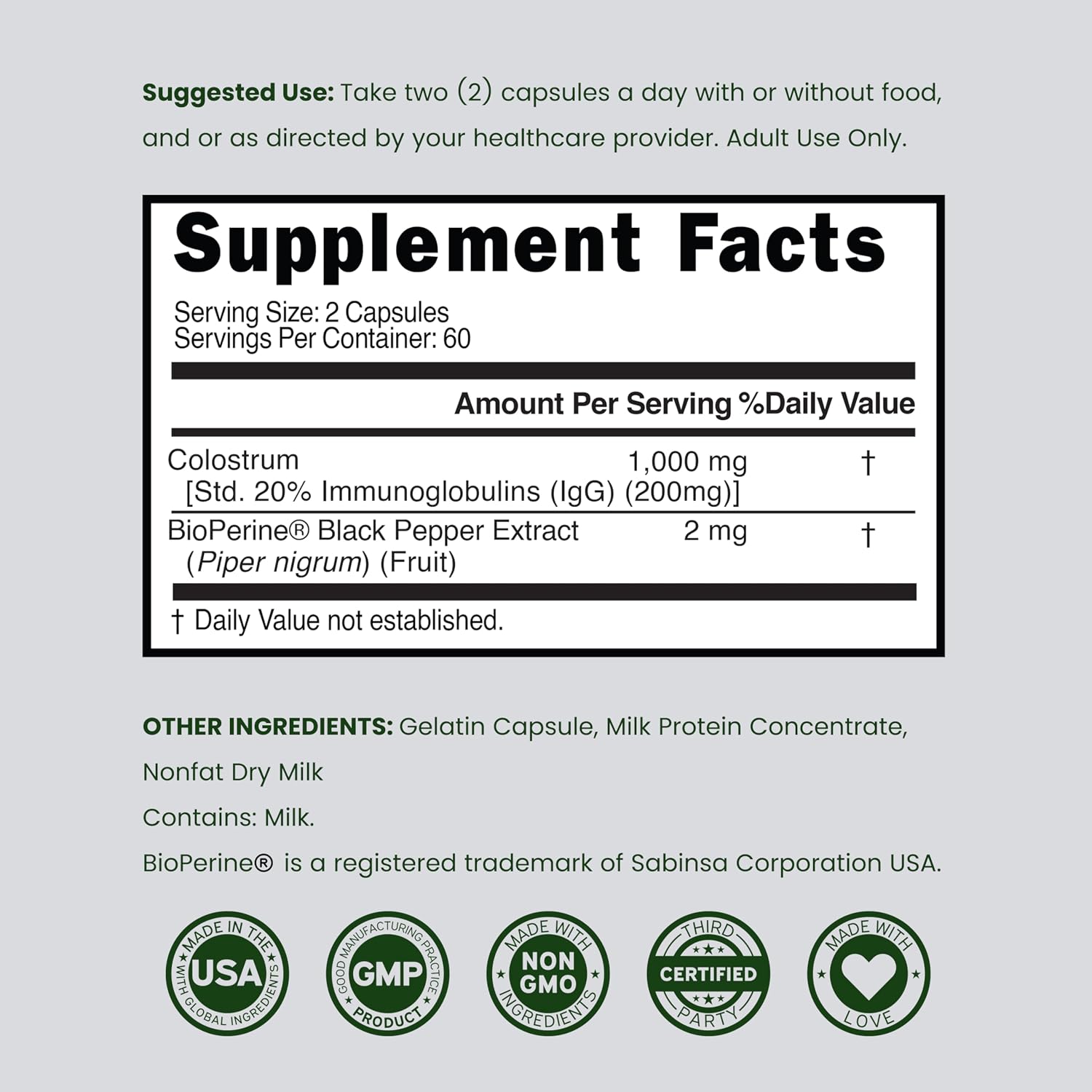 Dorado Nutrition Colostrum Supplement – 1000mg per Serving, 120 Capsules - görsel 6