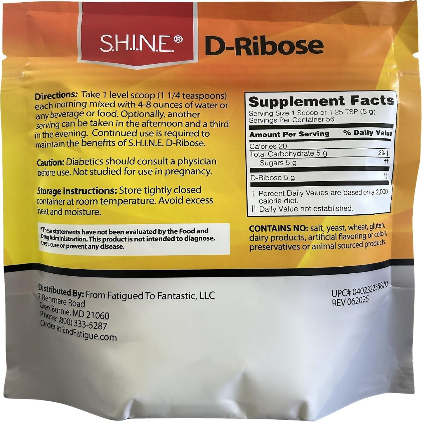 S.H.I.N.E.® D-Ribose with Bioenergy Ribose® - 280 g Powder - görsel 3