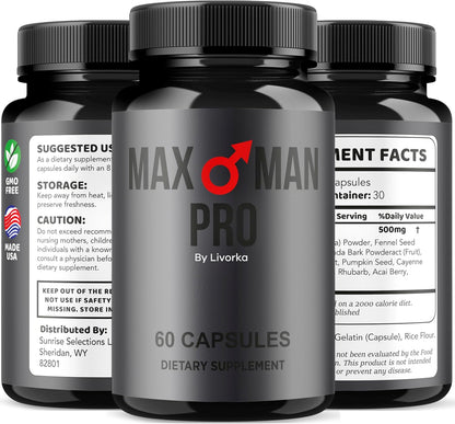 LIVORKA MaxMan Pro Dietary Supplement Capsules – 300 Capsules (5 Month Supply)