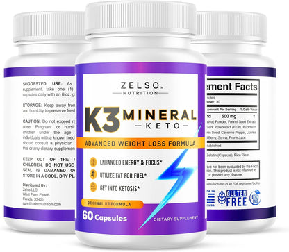 ZELSO K3 Mineral Weight Loss Pills (2 Pack) - 2 Months Supply