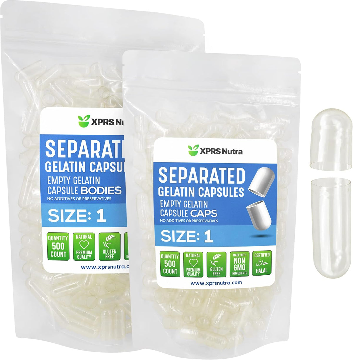XPRS Nutra Size 1 Gelatine Separated Capsules (500 Count) - görsel 1