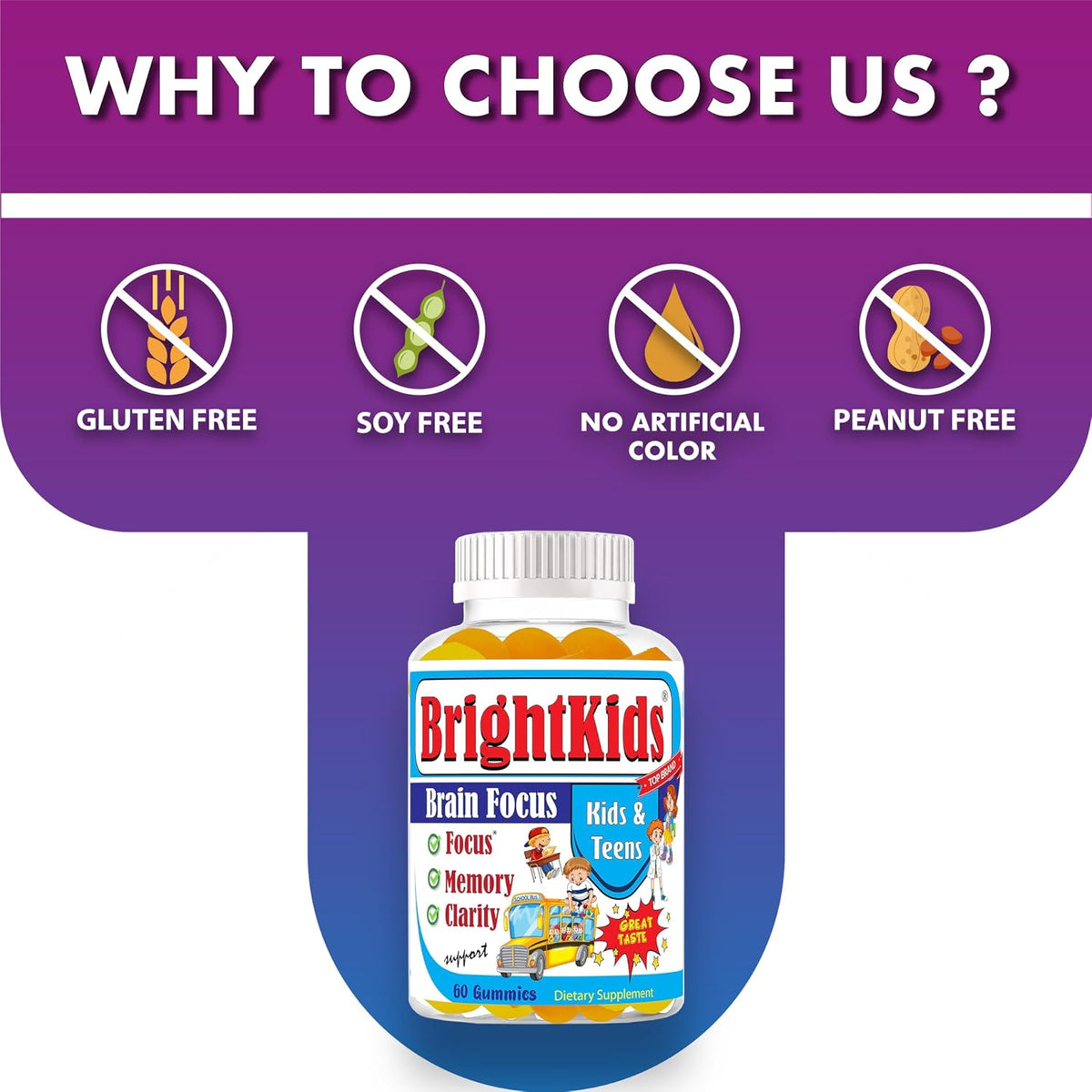 BrightKids Focus Gummies – Omega 3 DHA Brain Vitamins for Children & Teens - görsel 6
