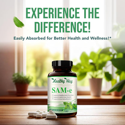 HealthyWayRx 1500mg SAM-e Supplement - S-Adenosyl-L-Methionine Capsules for Brain, Liver & Mood Support (60 Servings)
