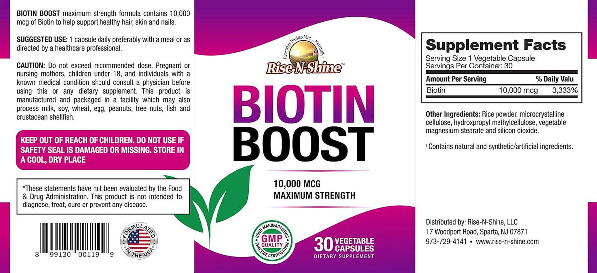 Rise-N-Shine Biotin Boost 10,000 mcg - 30 Capsules - görsel 3