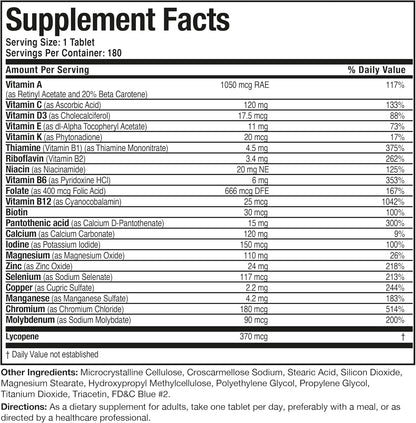 Bronson ONE Daily Mens 50+ Complete Multivitamin Multimineral, 180 Tablets