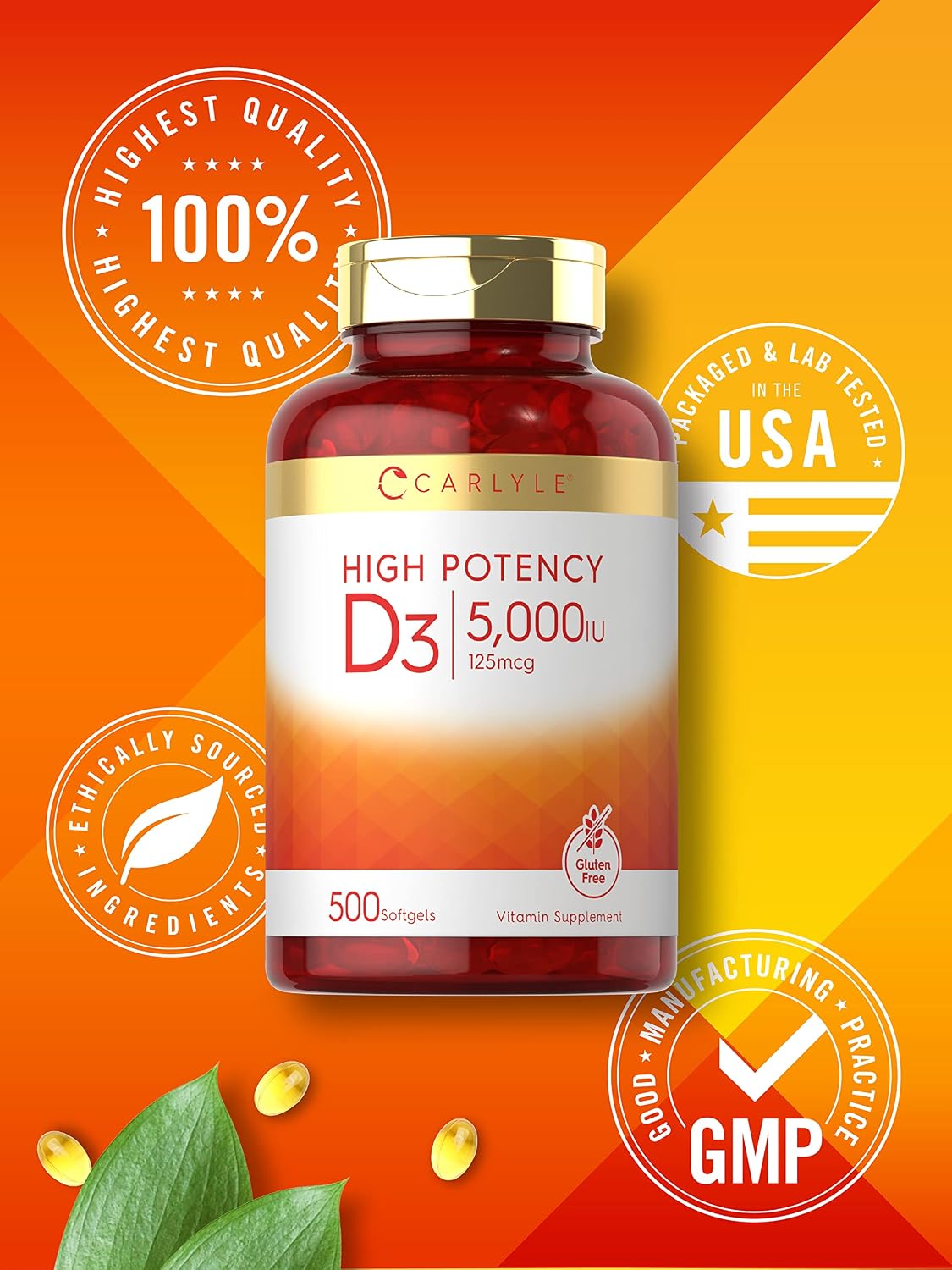 Carlyle Vitamin D3 5000 IU Softgels, 500 Count - görsel 5