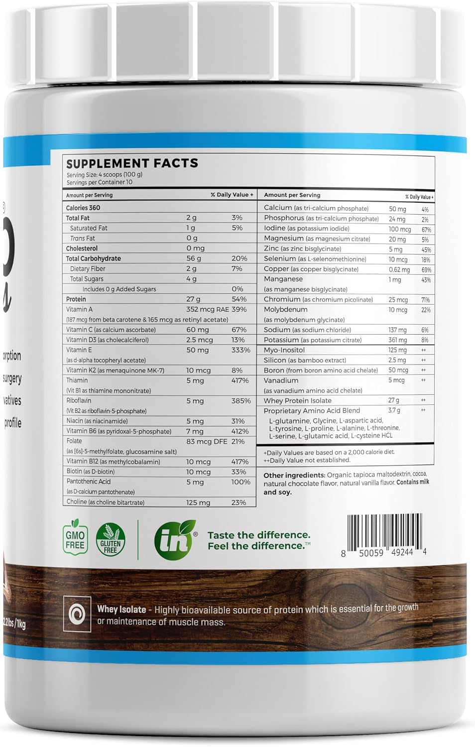 Absorb Plus Isolate Protein - Gut Health Supplement, 1 kg Unsweetened Chocolate - görsel 3