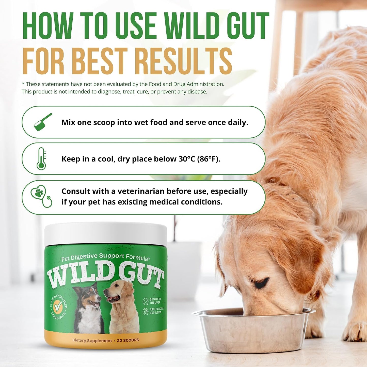 Wild Gut - Natural Probiotic Supplement for Pets | Supports Digestive Health & Gut Microbiome | 8 Probiotic Strains | 3 Bottles - görsel 6