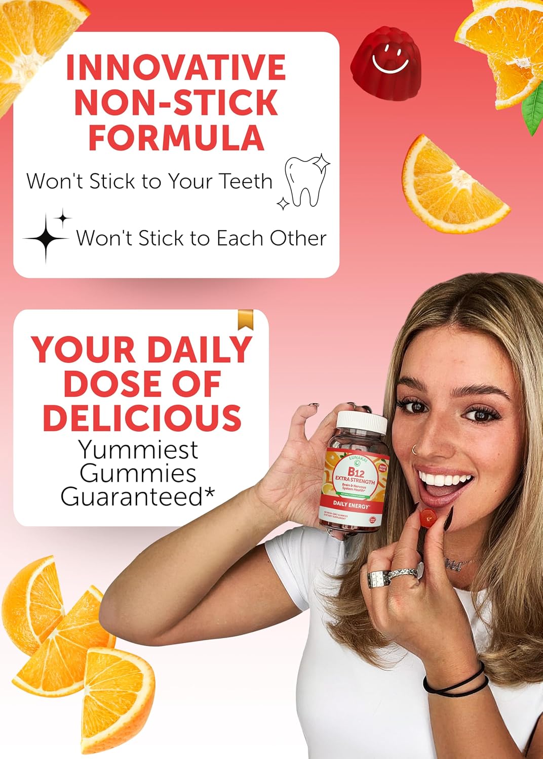 Lunakai USA-made Vitamin B12 Gummies 3000mcg - Methylcobalamin for Energy Metabolism & Nervous System Support - Non-GM Vegan - 6 Pack (60 Gummies per Bottle) - görsel 3