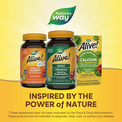 Nature's Way Alive! Adult Premium Multivitamin Gummies - Full B-Vitamin Complex, Supports Energy Metabolism & Heart Function, Grape & Cherry, 90 Count