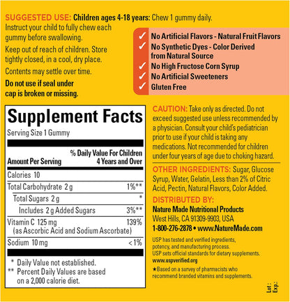 Nature Made Kids First Vitamin C Gummies, Tangerine Flavour, 110 Gummies