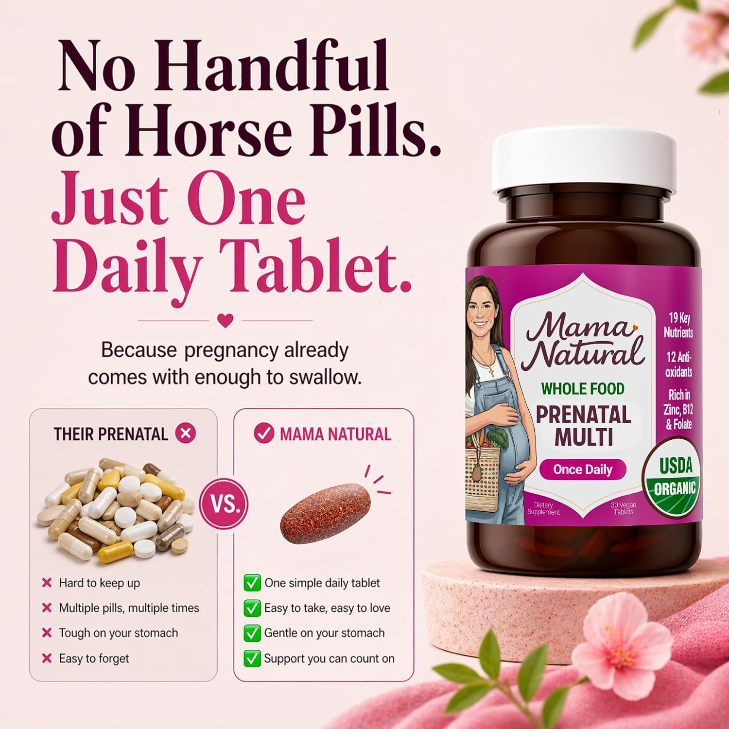 Mama Natural Organic Prenatal Vitamins for Women (30 Servings) | Once-Daily Vegan Prenatal with Folate - görsel 6