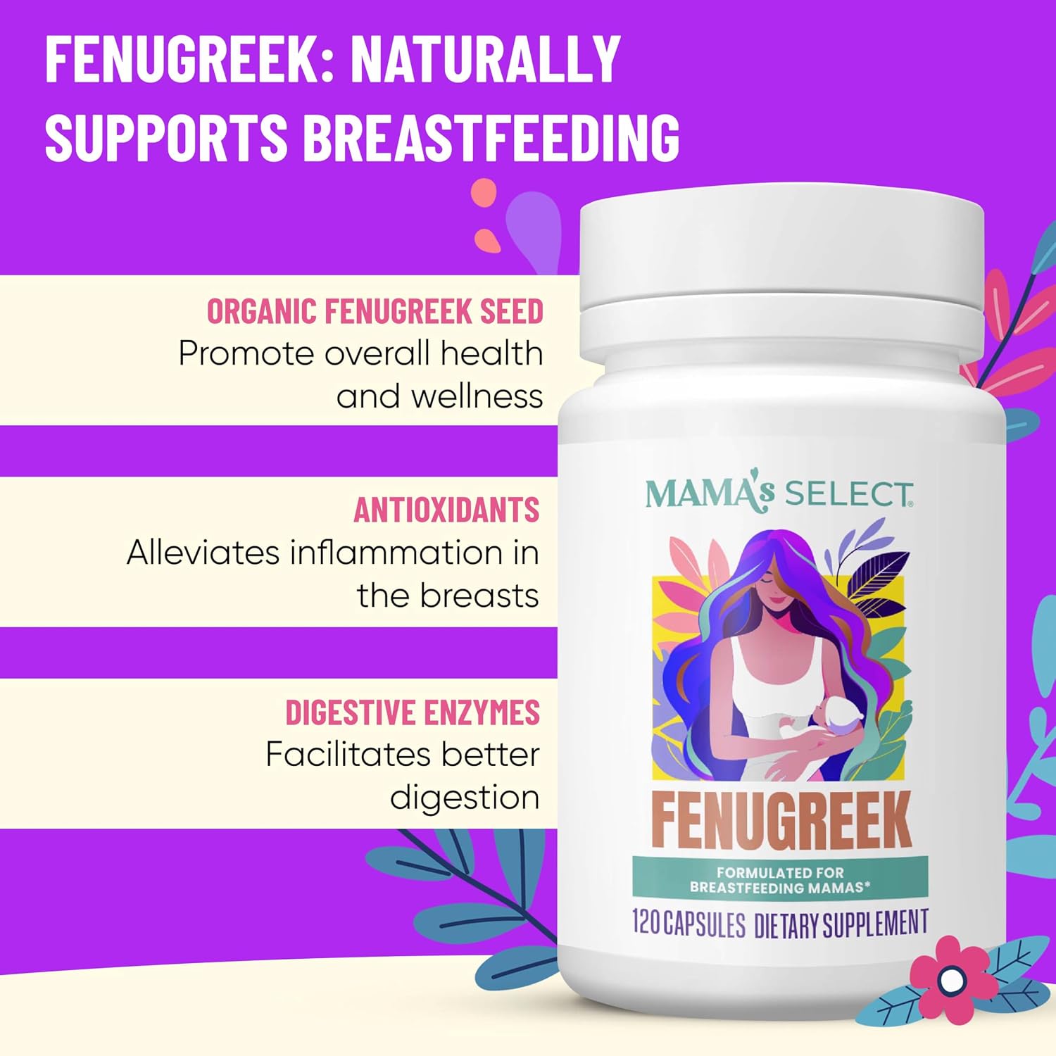 Mama's Select Organic Fenugreek Capsules – Natural Herbal Lactation Supplement - görsel 4