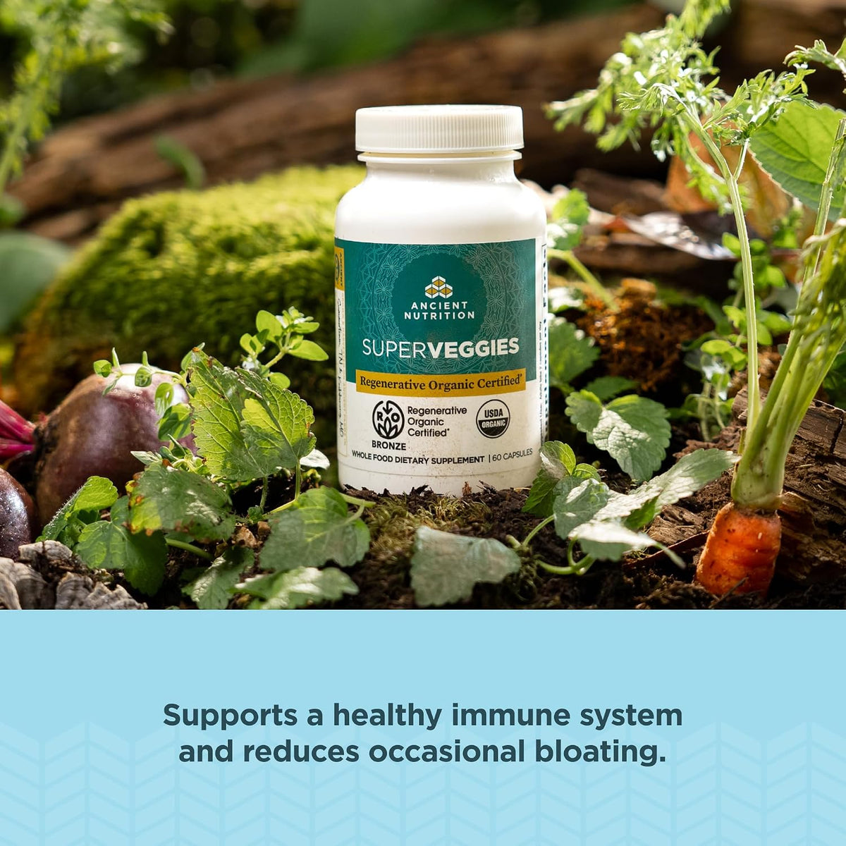 Ancient Nutrition Regenerative Organic Certified SuperVeggies Capsules, Supports Gut and Immune Health, Made with Probiotics, Kale, Broccoli, and Spinach, 60 Capsules - görsel 3