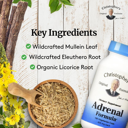 Christopher's Original Formulae Adrenal Formula for Stress Support - Natural Cortisol Manager - 100 Capsules