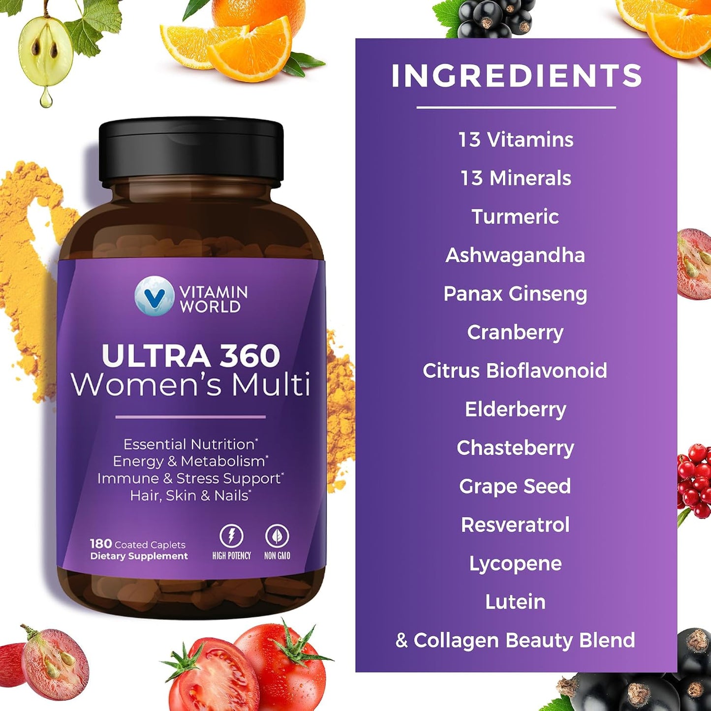 Vitamin World Ultra 360 Women's Multivitamin with Herbs & Collagen, 180 Caplets - görsel 5