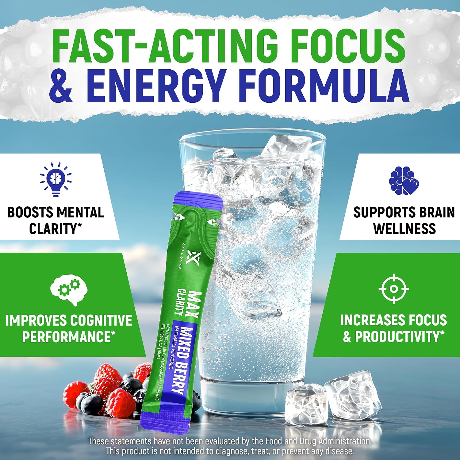 CardoMax Max Clarity Liquid Nootropic Supplement – Brain Supplement for Memory and Focus with Alpha GPC, L-Theanine & Caffeine – 15 Stick Packs – Mixed Berry - görsel 5