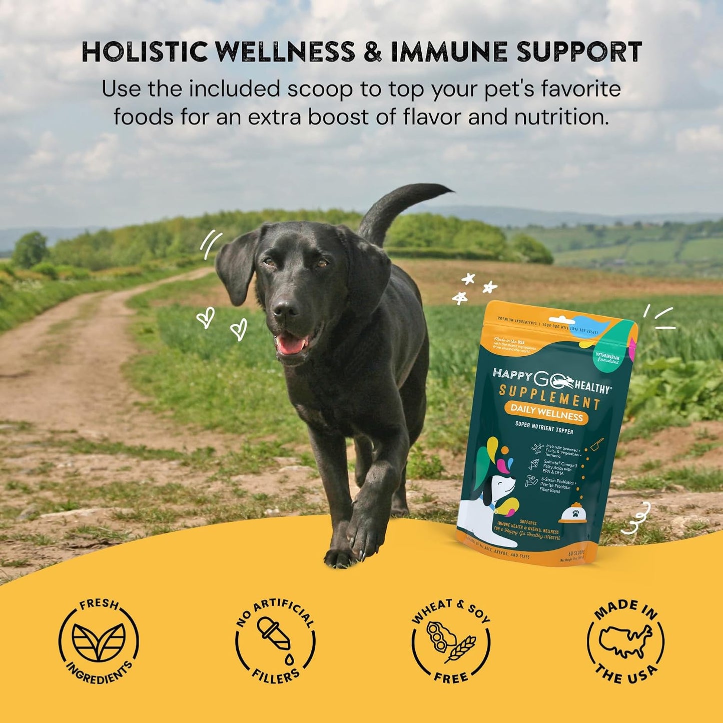 Happy Go Healthy Daily Wellness Supplements for Dogs – Probiotic & Prebiotic with Salmon Oil & Seaweed, 60 Count - görsel 4