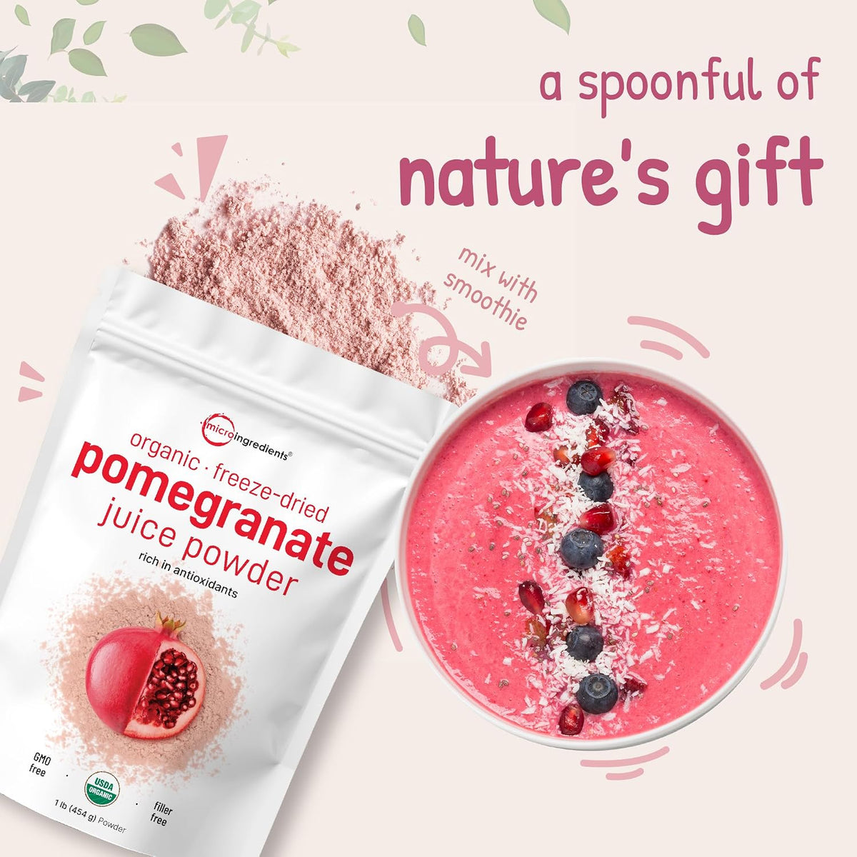 Micro Ingredients Organic Pomegranate Juice Powder, 454 g (1 lb) | Freeze Dried & Cold Pressed | No Sugar & Additives | Non-GMO & Vegan Friendly - görsel 4