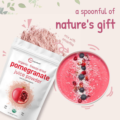 Micro Ingredients Organic Pomegranate Juice Powder, 454 g (1 lb) | Freeze Dried & Cold Pressed | No Sugar & Additives | Non-GMO & Vegan Friendly
