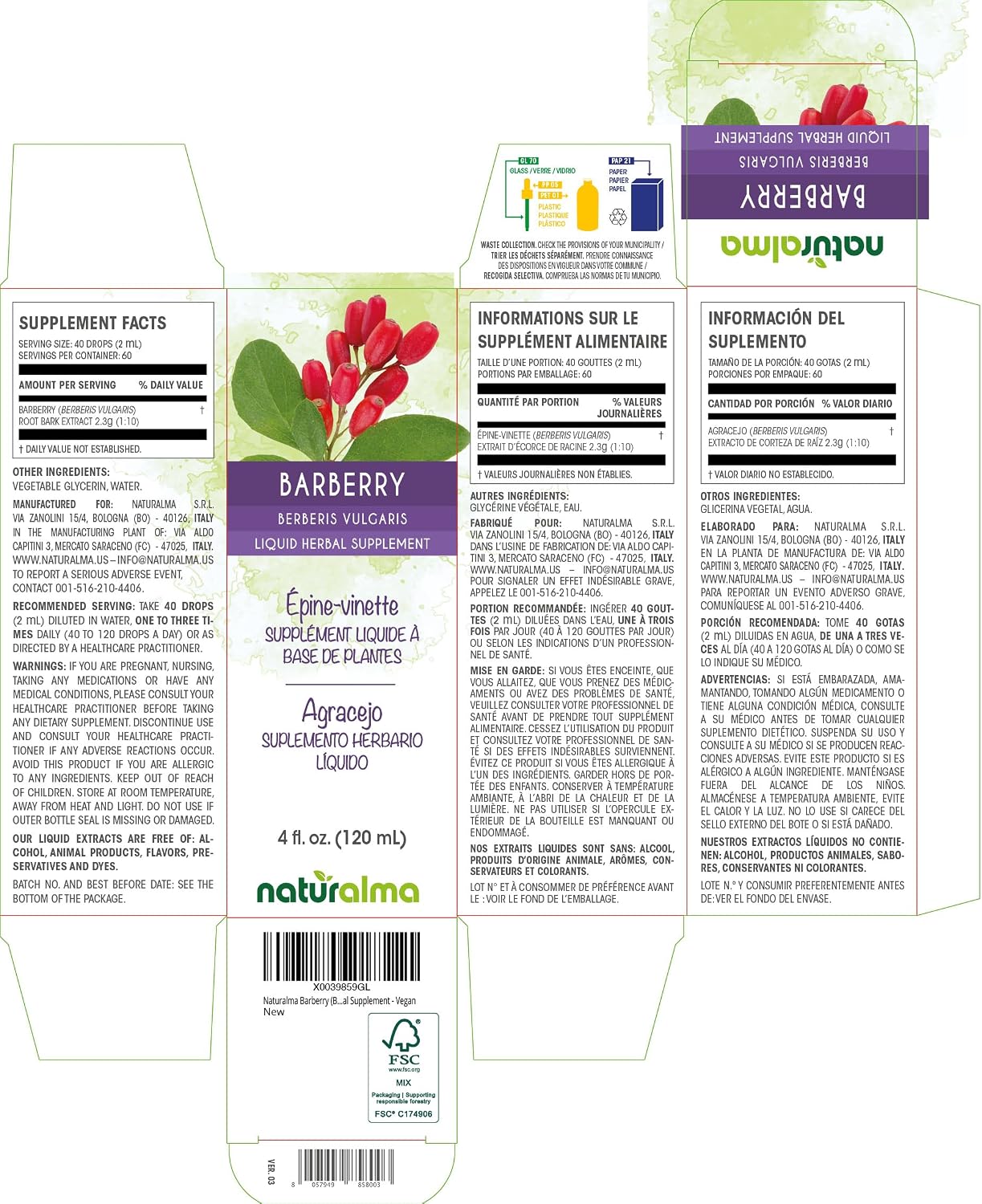 Naturalma Barberry (Berberis vulgaris) Root Bark Alcohol-Free Tincture - 118 ml Liquid Extract in Drops - Herbal Supplement - Vegan - görsel 2