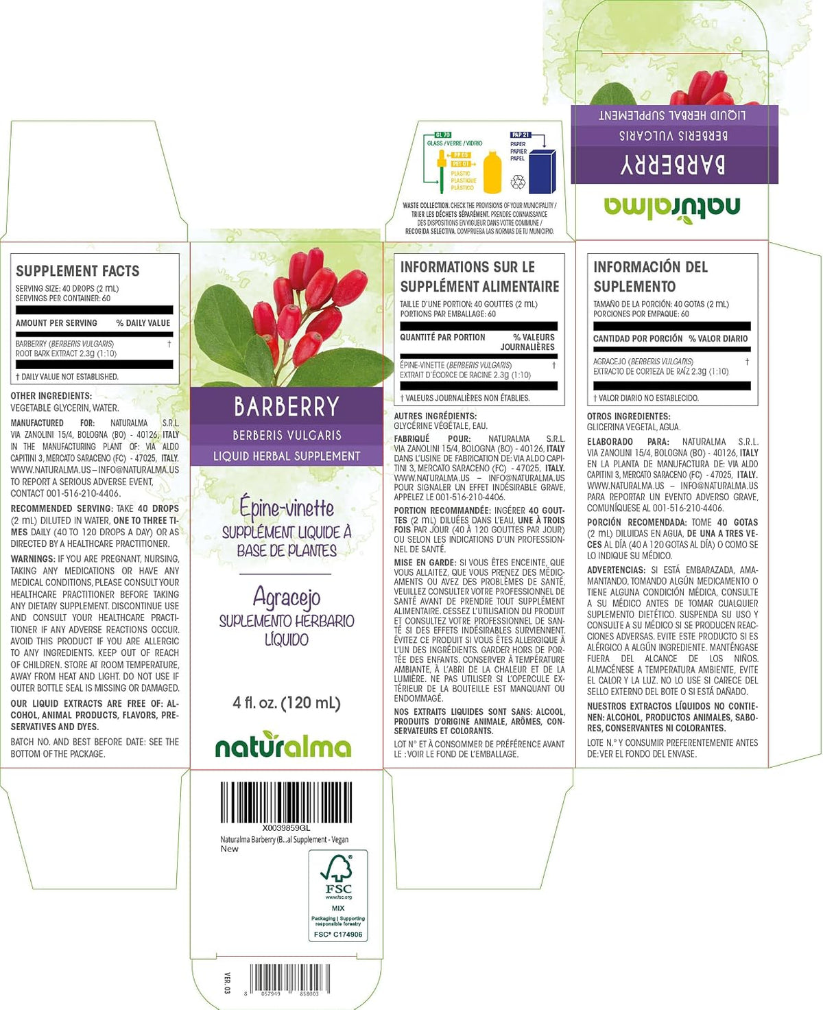 Naturalma Barberry (Berberis vulgaris) Root Bark Alcohol-Free Tincture - 118 ml Liquid Extract in Drops - Herbal Supplement - Vegan - görsel 2