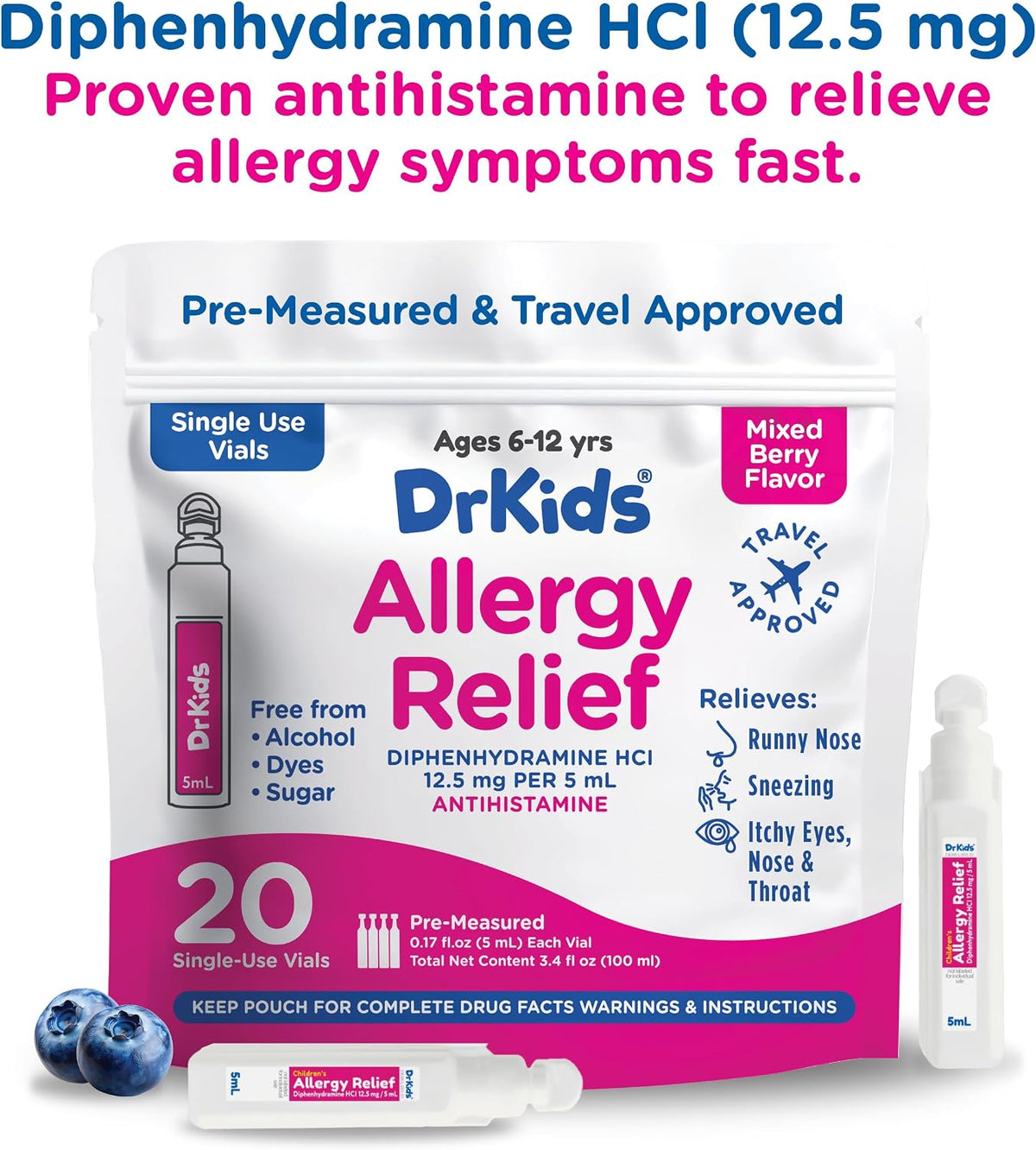 Dr. Kids Children's Allergy Relief Medicine, Mixed Berry Flavour, 20 Count - görsel 6