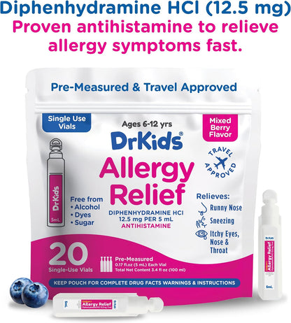 Dr. Kids Children's Allergy Relief Medicine, Mixed Berry Flavour, 20 Count