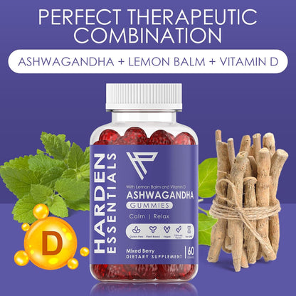 KSM-66 Ashwagandha Gummies – 1500mg Per Serving – Stress & Cortisol Support with Lemon Balm & Vitamin D – Vegan – 60 Count