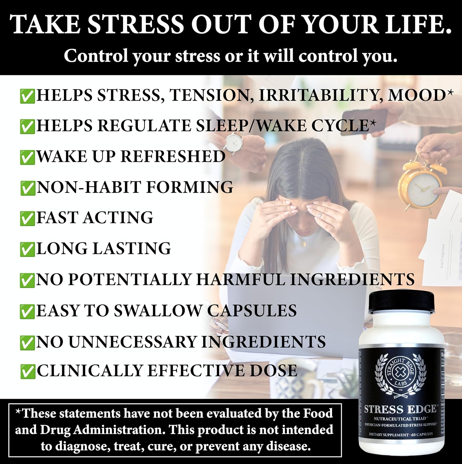 Stress Edge Stress Relief Supplement – Natural Mood Enhancer by Straight Edge Labs - görsel 3