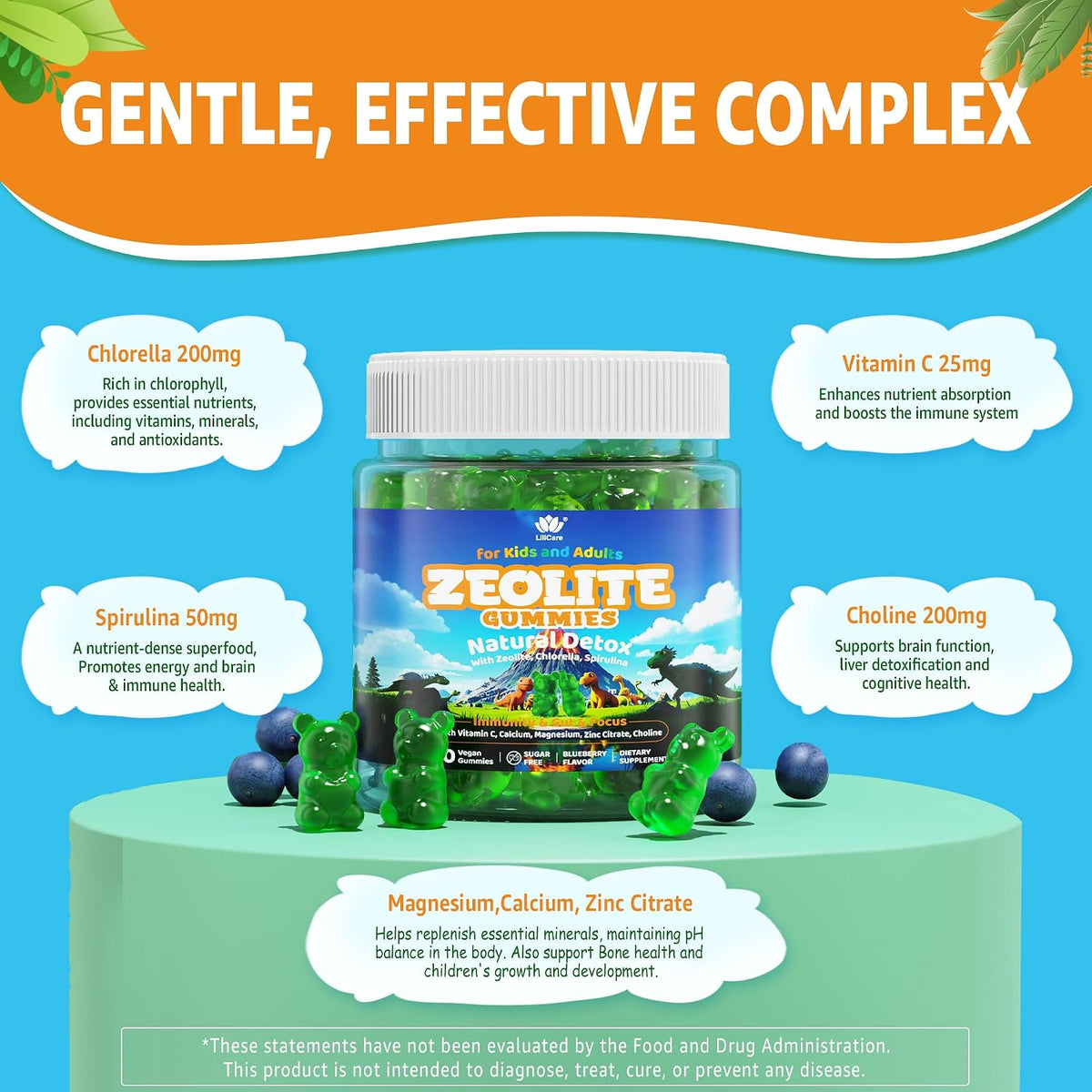 LILICARE Zeolite Gummies for Kids & Adults - Sugar Free Detox Supplement with Chlorella, Spirulina, Minerals & Choline - 60 Gummies - görsel 5