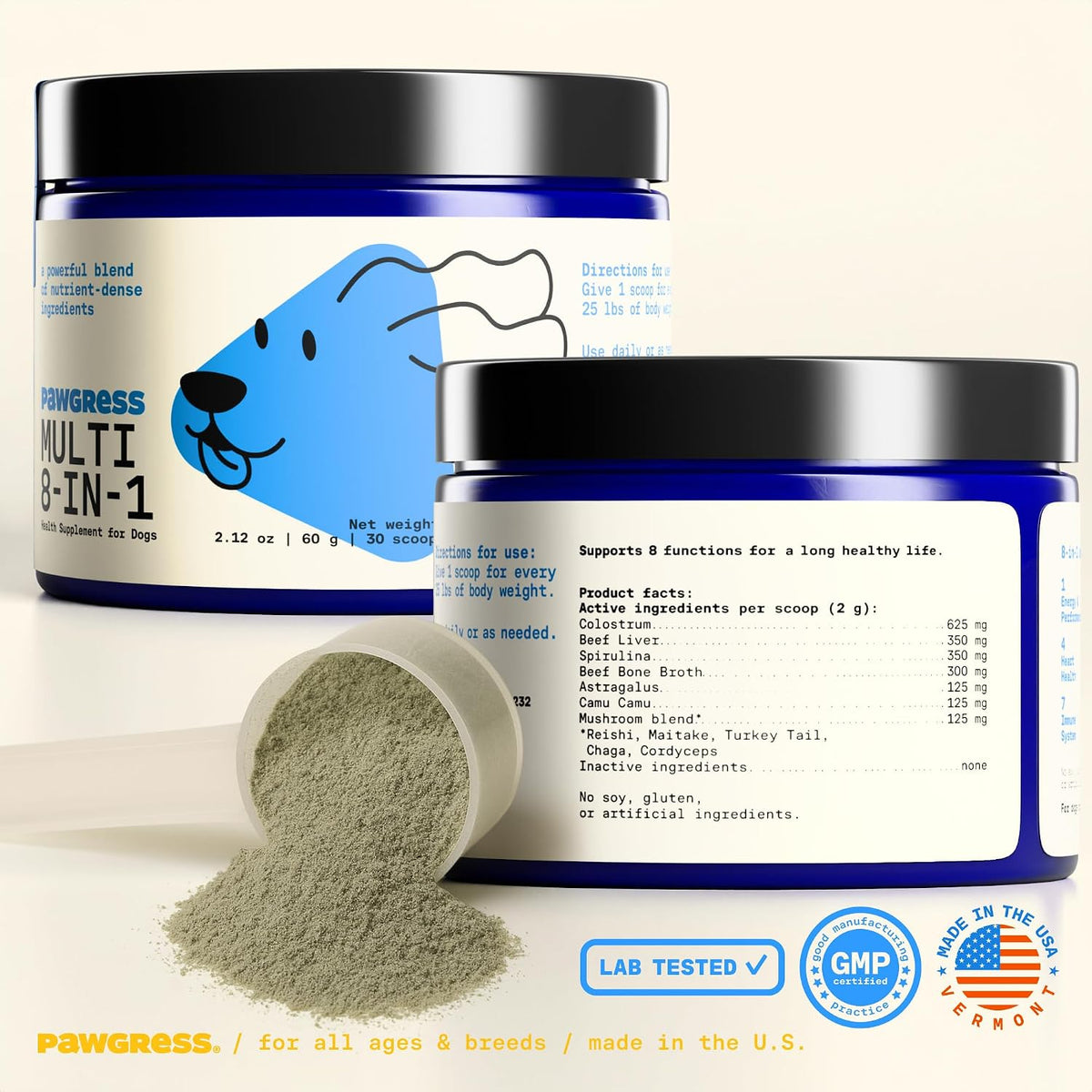 8-in-1 Dog Multivitamin – 100% Natural Supplement Powder with Colostrum for Healthy Skin, Joints & Energy – Made in USA – 30 Scoops - görsel 7