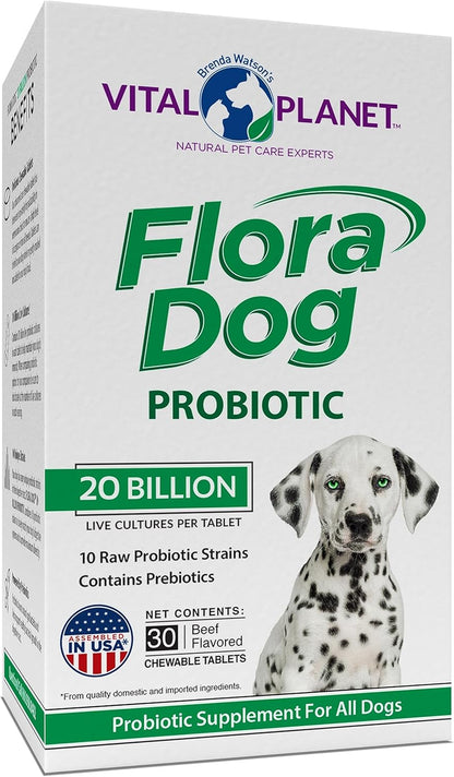 Flora Dog Probiotic Chewable Tablets for Dogs - 20 Billion CFU, 10 Strains