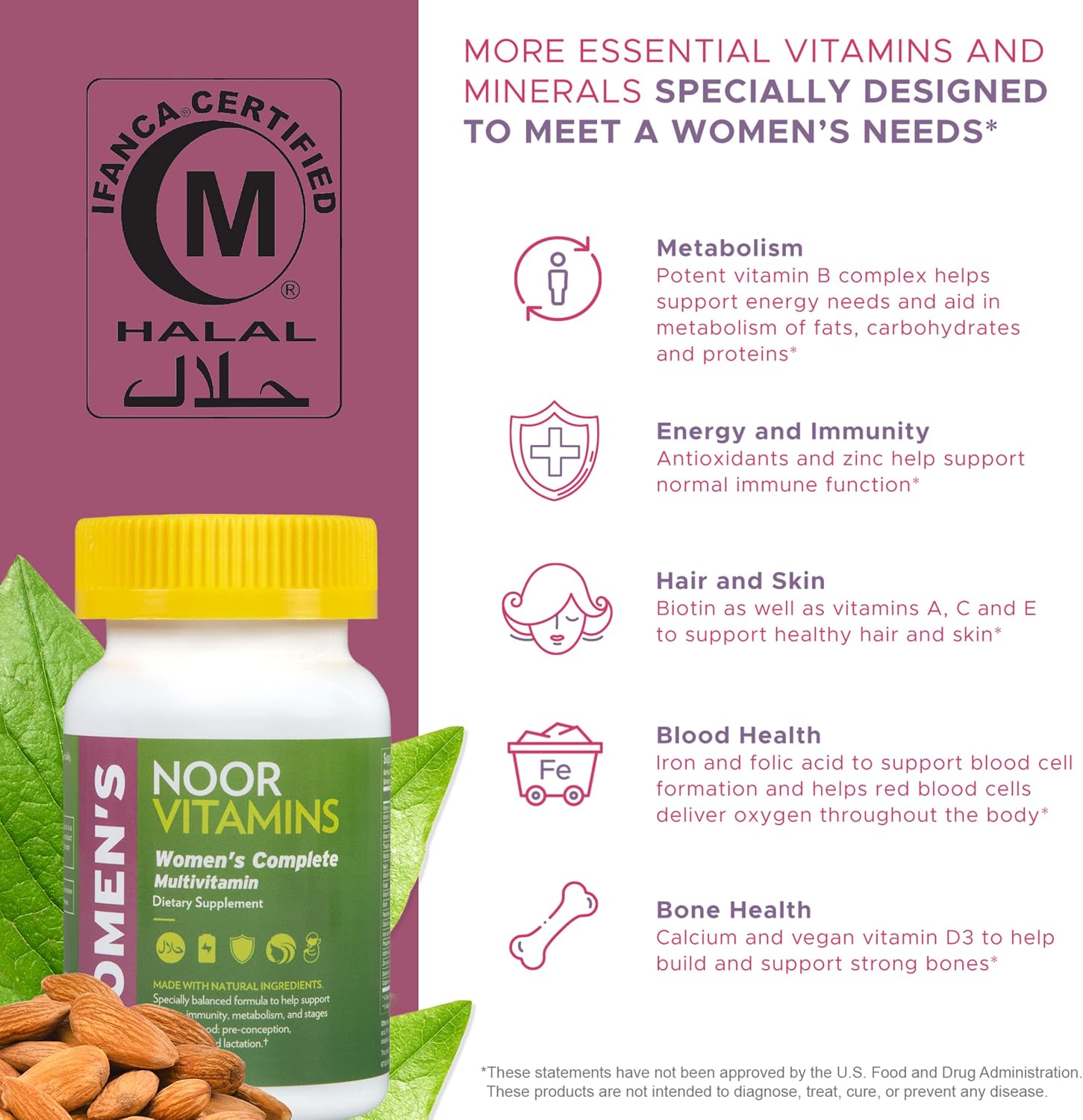 Noor Vitamins Halal Women's Multivitamin & Mineral – Vegan, Once Daily, 2-Month Supply - görsel 4