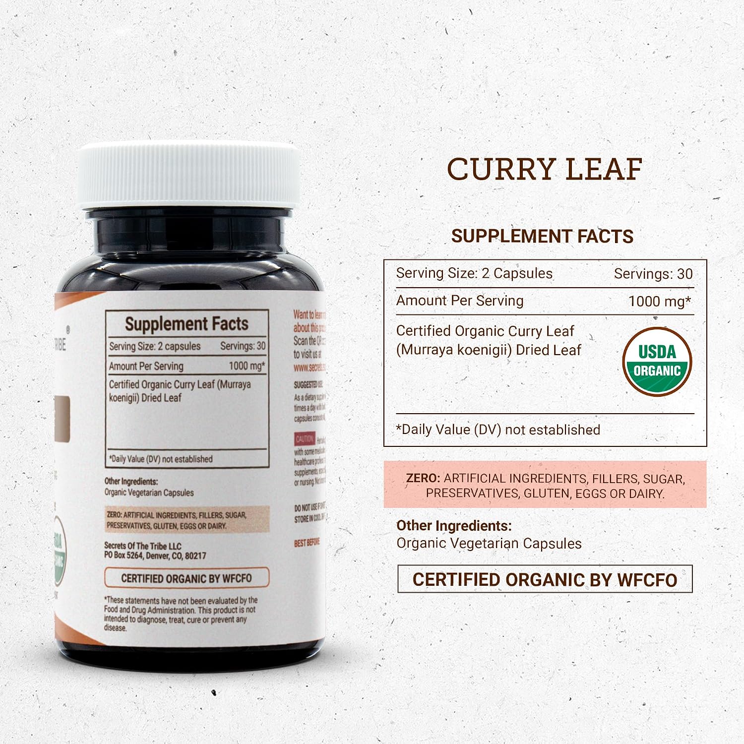 Secrets of the Tribe Curry Leaf USDA Organic Capsules - Certified Organic Herbal Supplement, 60 Capsules - görsel 4