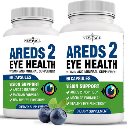 NEW AGE AREDS 2 Eye Vitamin – Bilberry 6000mg, Lutein 32mg, Grape Seed 6000mg, Eyebright 1000mg, Zeaxanthin 8mg – 120 Capsules