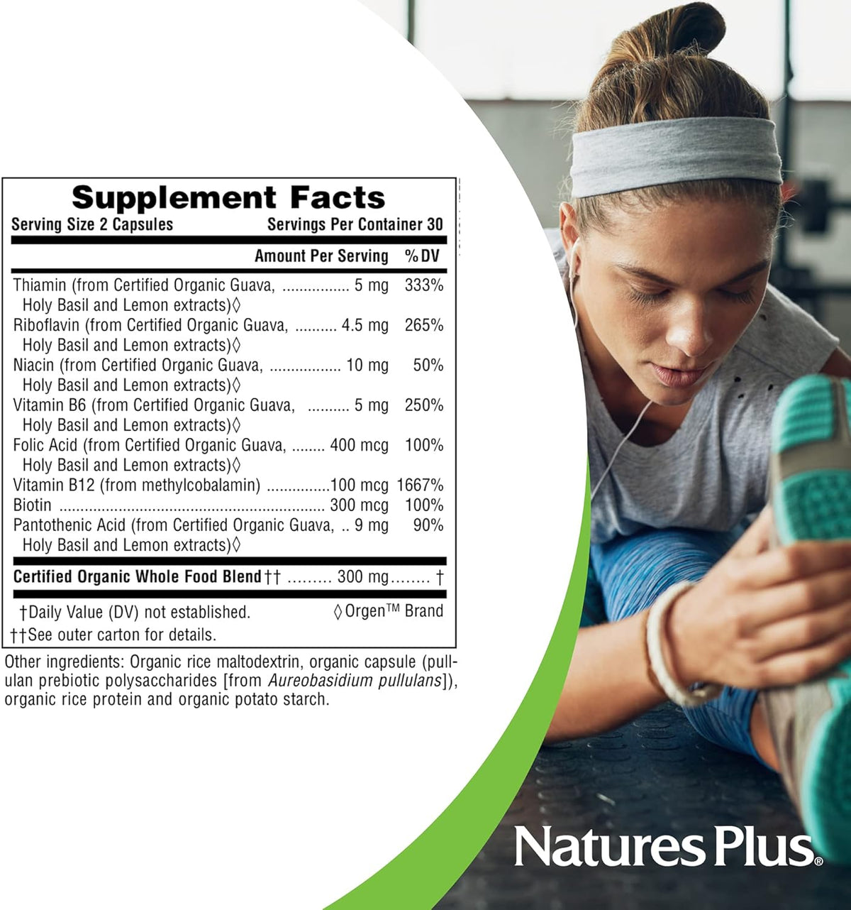 NaturesPlus Source of Life Garden B-Complex - 60 Capsules - Complete Vitamin B Supplement - USDA Organic, Non-GMO, Vegan, Gluten-free - 30 Servings - görsel 4