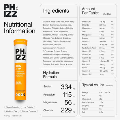 Phizz Electrolyte Multivitamin Rehydration Tablets, Orange, 20 Tablets