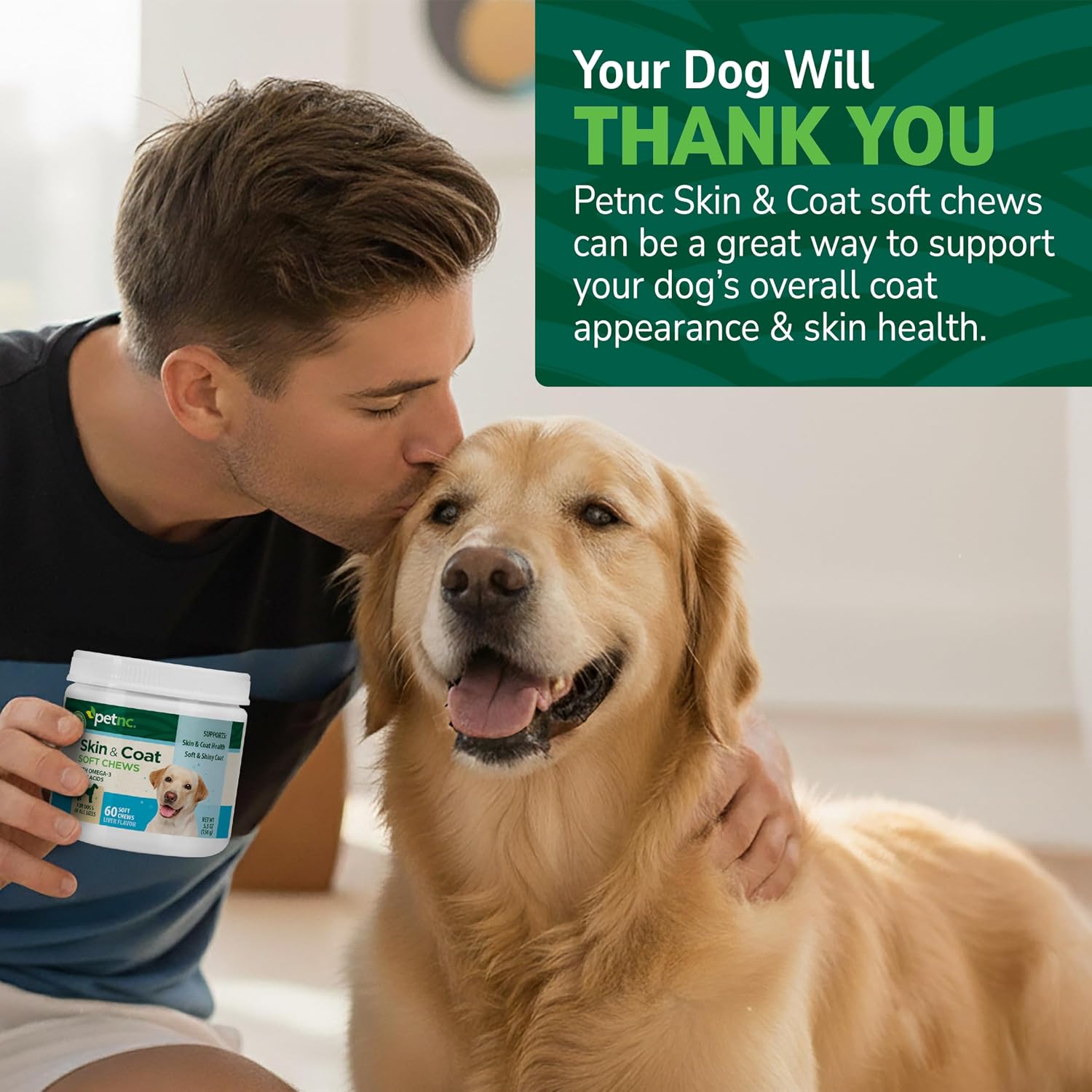 PetNC Natural Care Dog Skin and Coat Supplement, Omega-3 EPA & DHA, 60 Chewables - görsel 5